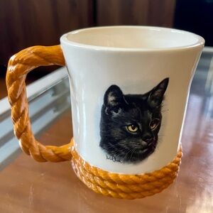 Black Cat Ceramic Mug with Orange Handle